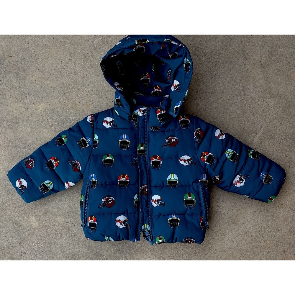 Stella‎ McCartney Kids Puffer Jacket 6 Months Football Helmet Print Blue/Teal